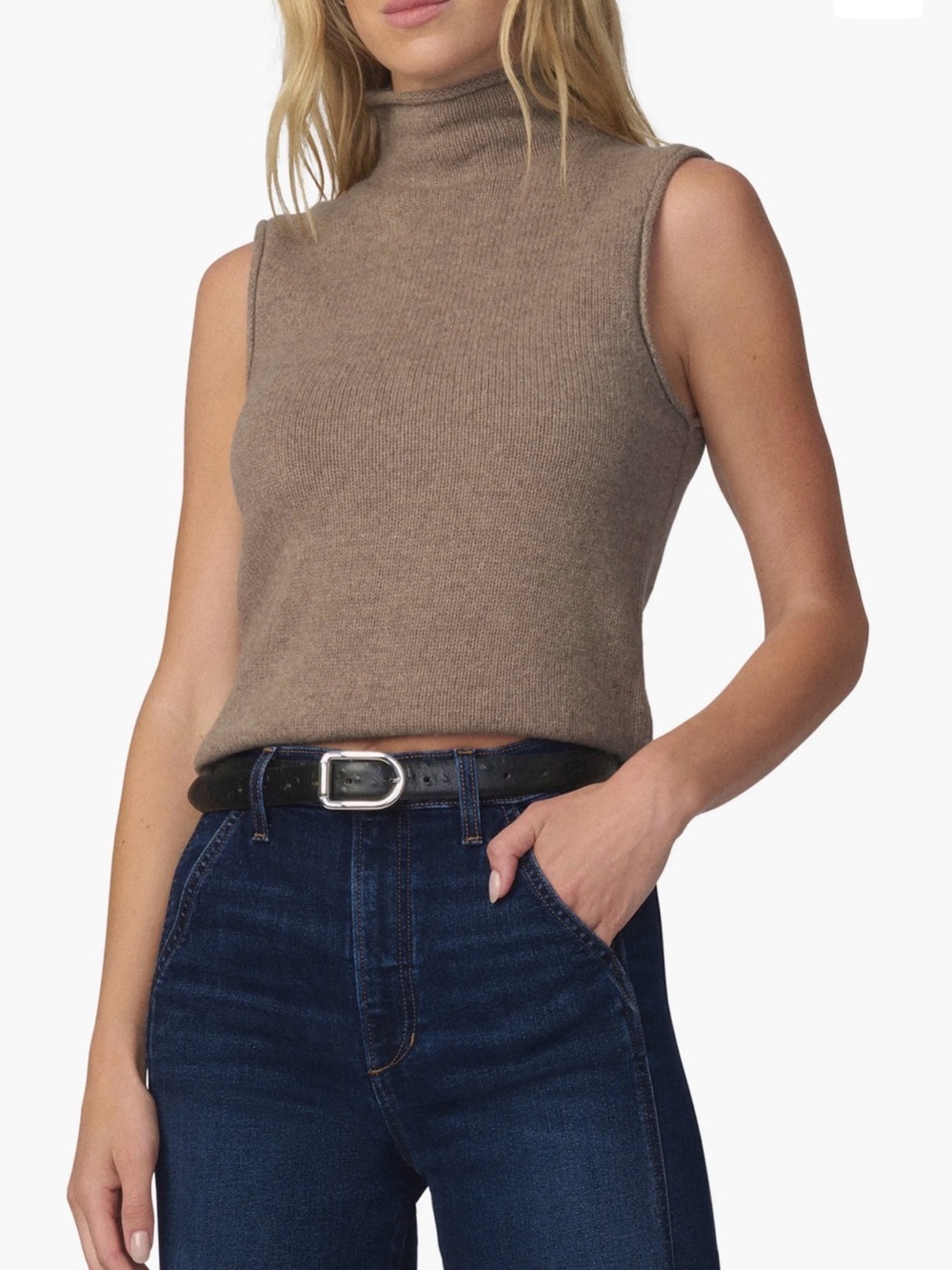 Joe's Jeans Sleeveless Mock Neck Tank in Camel